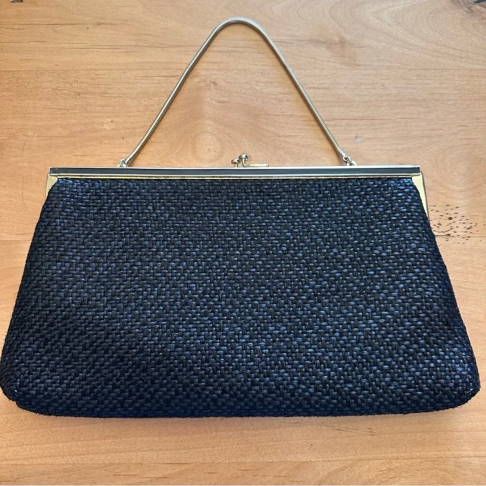 HL USA Vintage Romantic Dreamy Black Woven Textured Clutch Handbag
